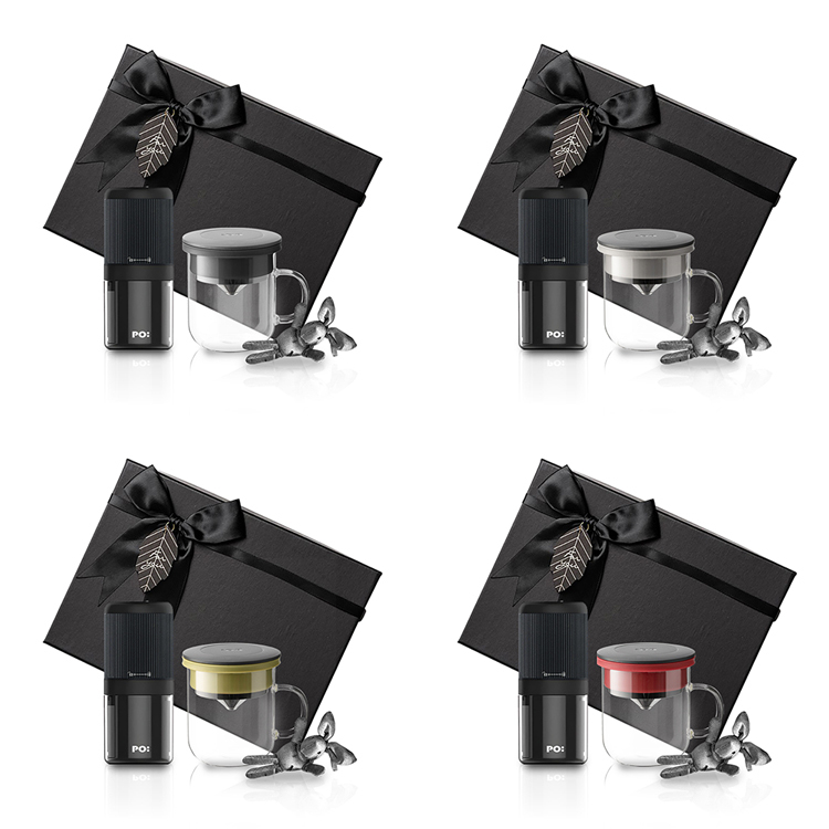 PO: 丹麥電動手沖咖啡二件禮盒組(電動磨豆機/玻璃杯350ml-共4色)