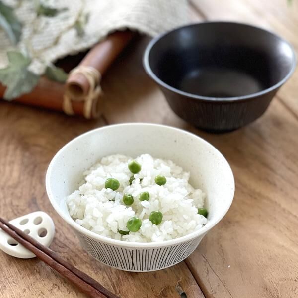 日本製|線條飯碗|美濃燒|黑色/白色|陶瓷碗|日式飯碗