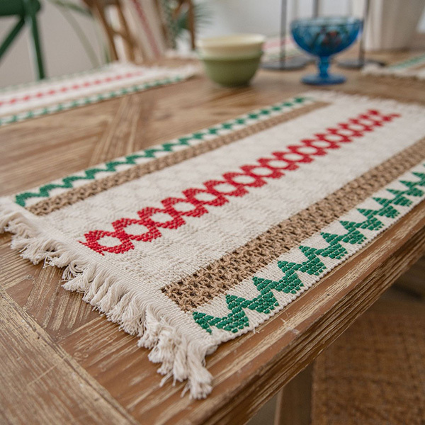 拚色條紋編織流蘇餐墊