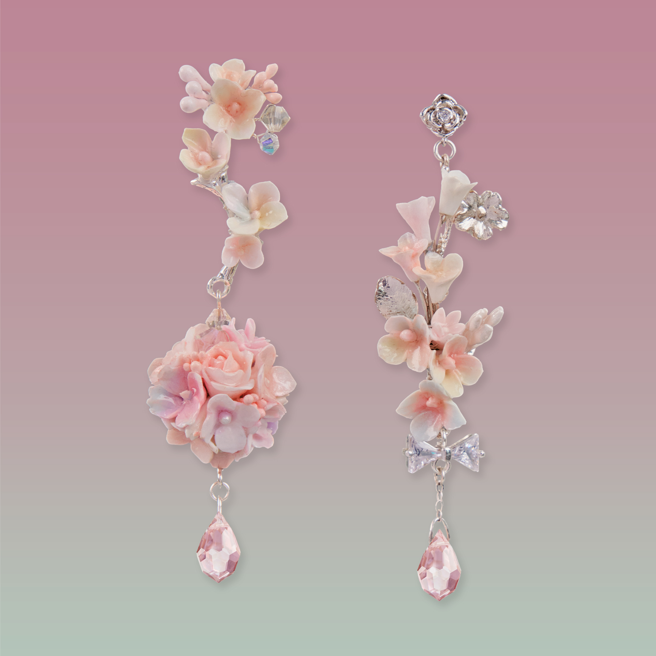 Vine from a Hidden Sprig Asymmetry Bouquet Earrings