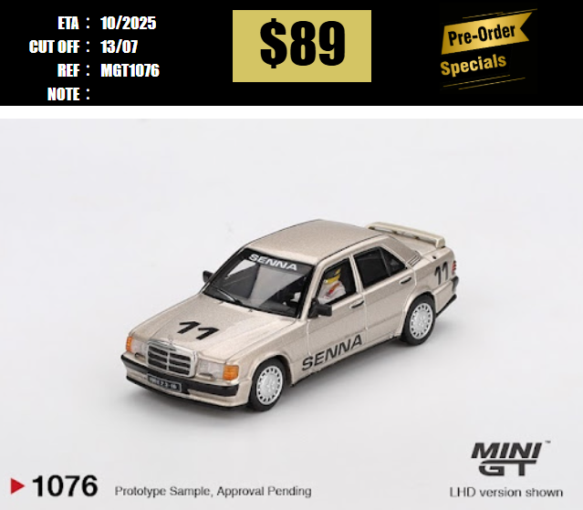 PO-$89 * MINI GT * 1:64 1076 Mercedes-Benz 190 E 2.3-16 #11 Ayrton Senna 1984 Nürburgring Race of Champions w/ Figure LHD [OD30/06]