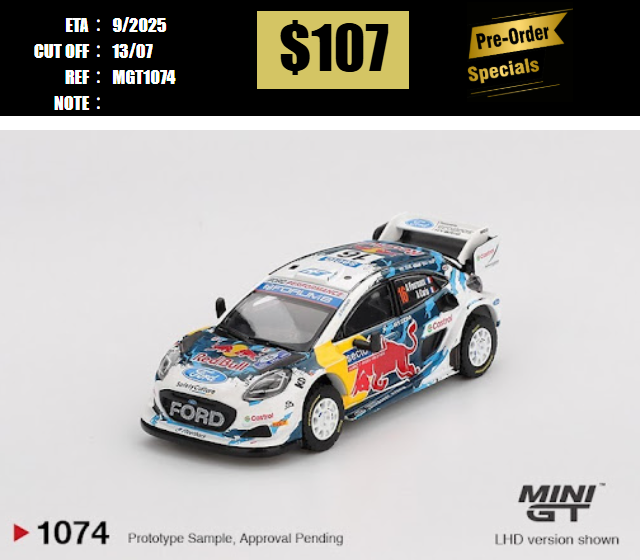 PO-$107 * MINI GT * 1:64 1074 Ford Puma Rally1 #16 M-Sport Ford WRT 2024 Rally Finland 3rd Place LHD [OD30/06]
