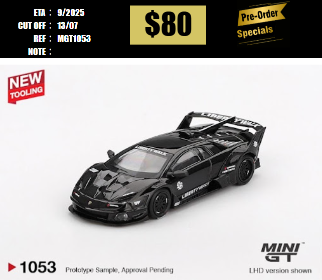 PO-$80 * MINI GT * 1:64 1053 Lamborghini LB-Silhouette WORKS MURCIELAGO GT Evo Black RHD [OD30/06]