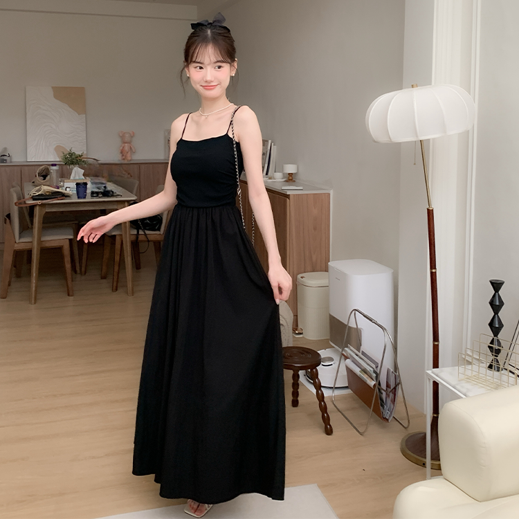 Sunshine 細肩平口長洋 ( 2 colors) 內建bra /腰圍彈力鬆緊