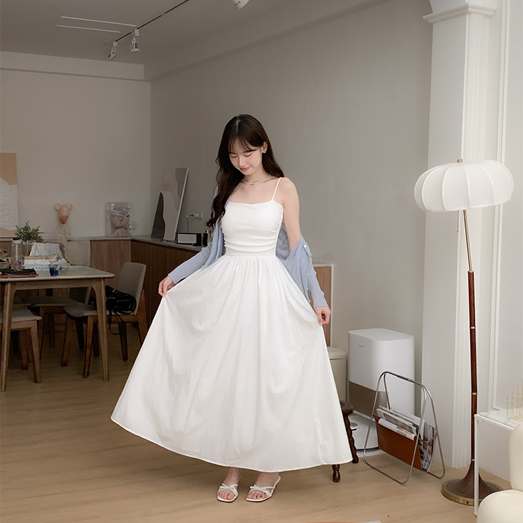 Sunshine 細肩平口長洋 ( 2 colors) 內建bra /腰圍彈力鬆緊