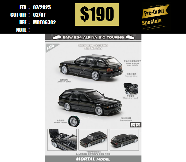 PO-$190 * MORTAL * 1:64 BMW 5 SERIES E34 WAGON ALPINA B10 PEARL GREEN [OD30/06]