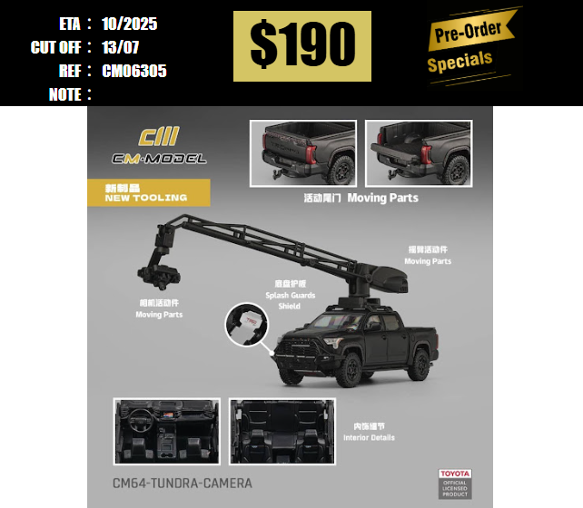 PO-$190 * CM MODEL * 1:64 TOYOTA TUNDRA PICK UP MK3 XK70 CAMERA BLACK [OD30/06]