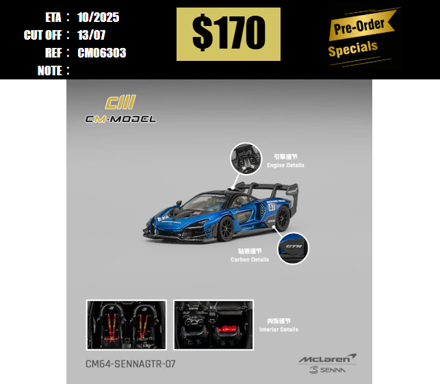PO-$170 * CM MODEL * 1:64 MCLAREN SEENA GTR METALLIC BLUE [OD30/06]