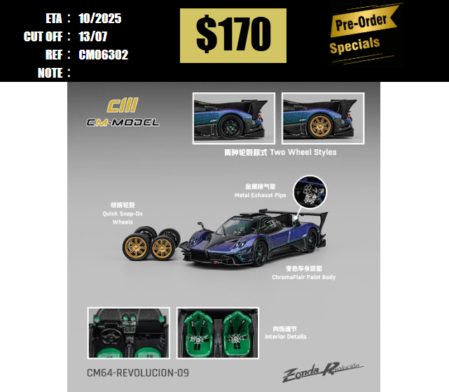 PO-$170 * CM MODEL * 1:64 PAGANI ZONDA R EVOLUCION TACK EDITION CHAMELEON [OD30/06]
