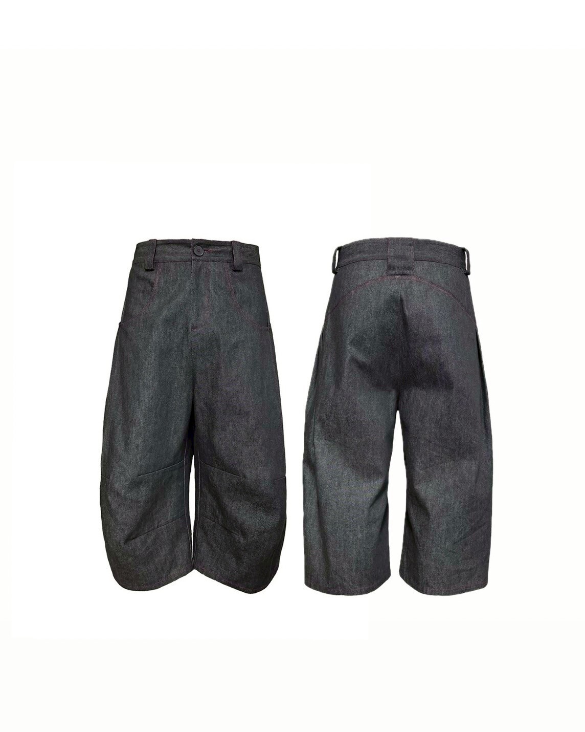 JCA 原牛 紅線條 打摺 牛仔 彎刀版型 短褲 #七分褲