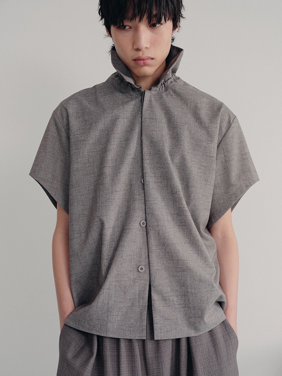 JCA 花苞領口 棉麻 肌理紋 內收鈕釦設計 短袖 #襯衫