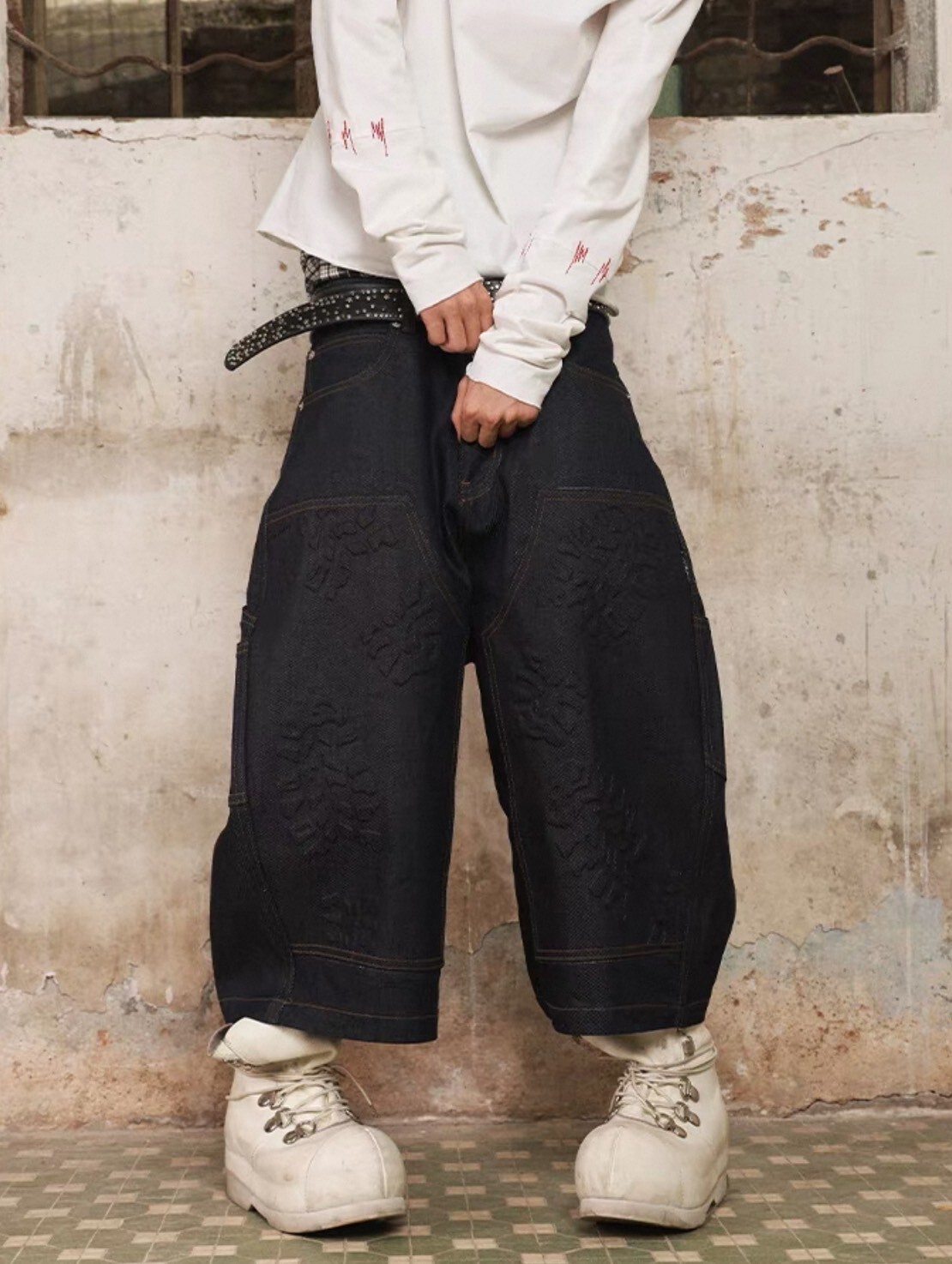 HAS 腳印 原牛伐木 牛仔面料 中褲 #七分褲