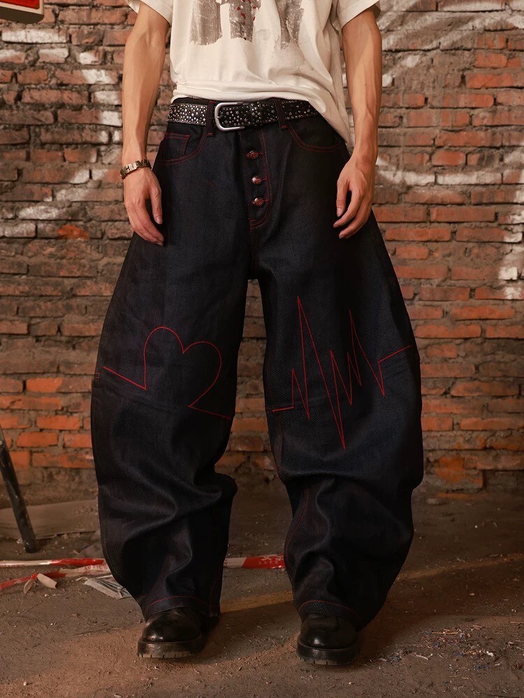 HAS 心電圖 藍光原牛 紅線 四連釦 彎刀版型 #牛仔褲