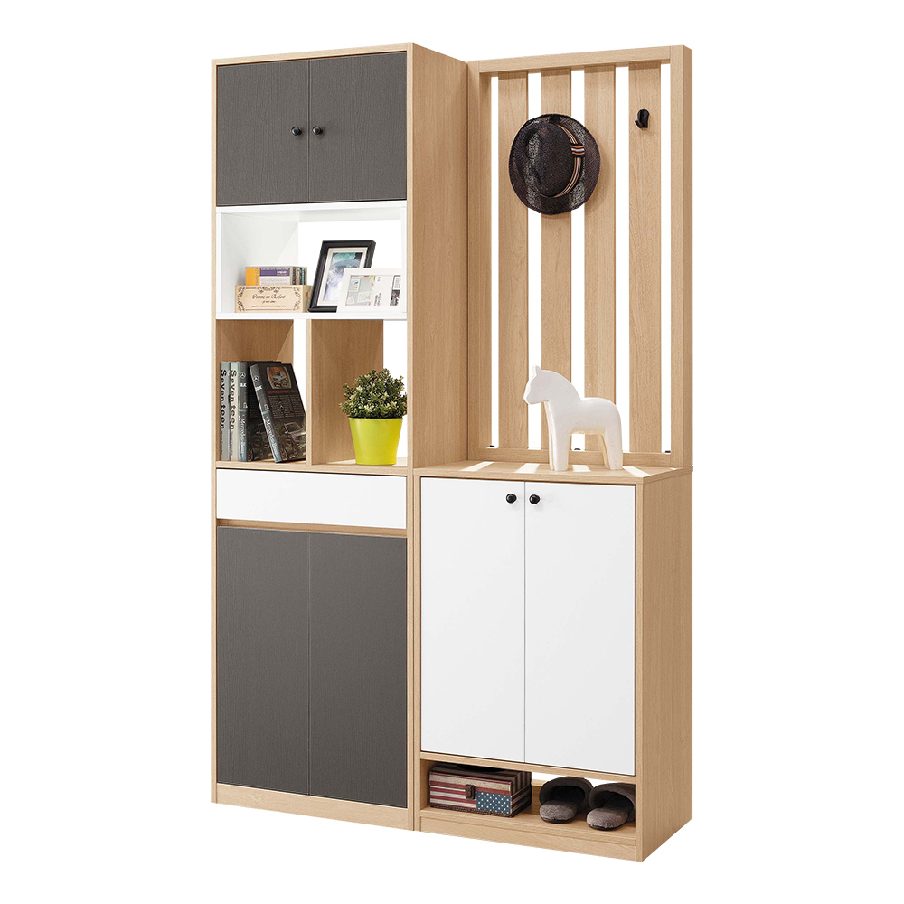 尚恩4尺造型屏風玄關鞋櫃組合(四門單抽開放式收納置物鞋櫃+二門屏風鞋櫃)