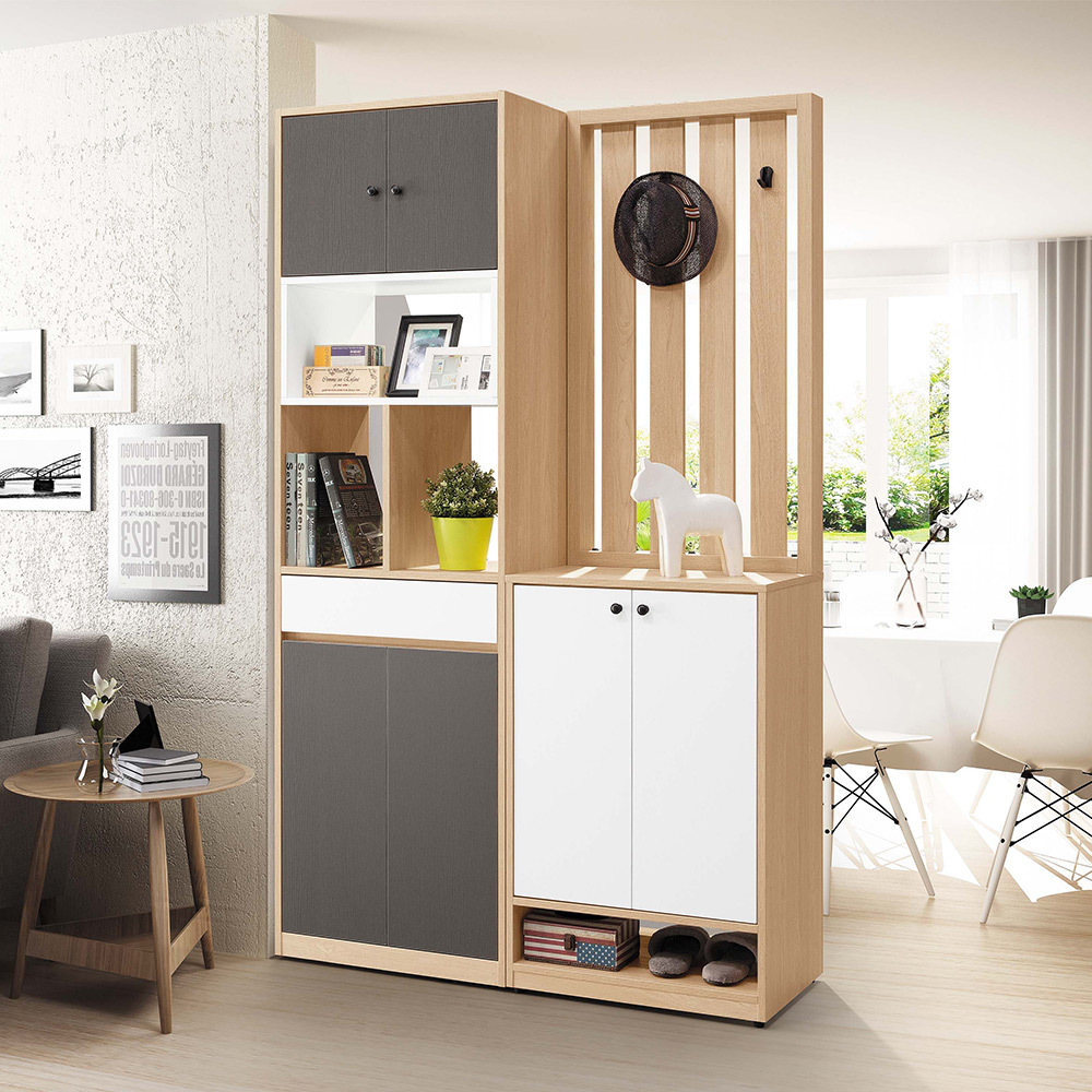 尚恩4尺造型屏風玄關鞋櫃組合(四門單抽開放式收納置物鞋櫃+二門屏風鞋櫃)