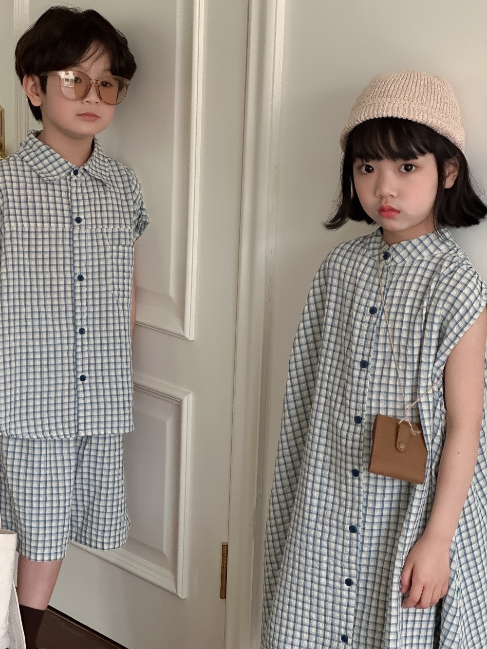 小格子落肩套裝