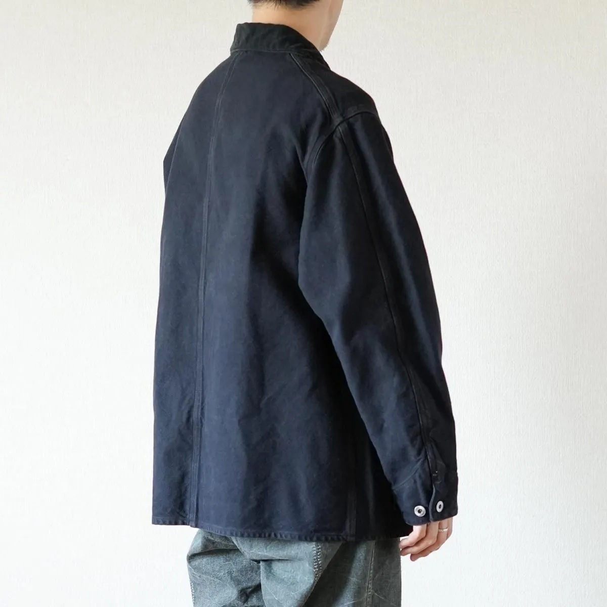 ON SALE: A.PRESSE 2025 S/S VINTAGE SILK HEMP COVERALL JACKET (25AAP-01-53) - BLACK SIZE 2 PRE ORDER ITEM (預訂中)