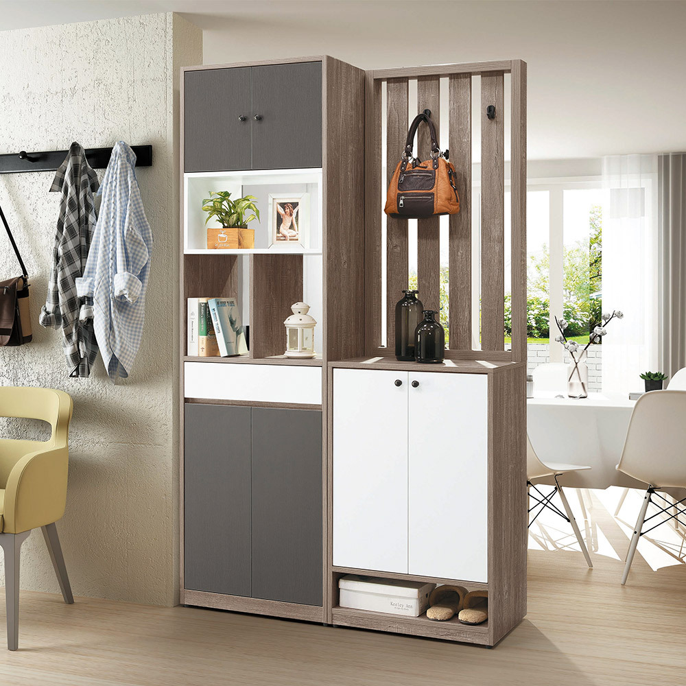 喬達4尺造型屏風玄關鞋櫃組合(四門單抽開放式收納置物鞋櫃+二門屏風鞋櫃)