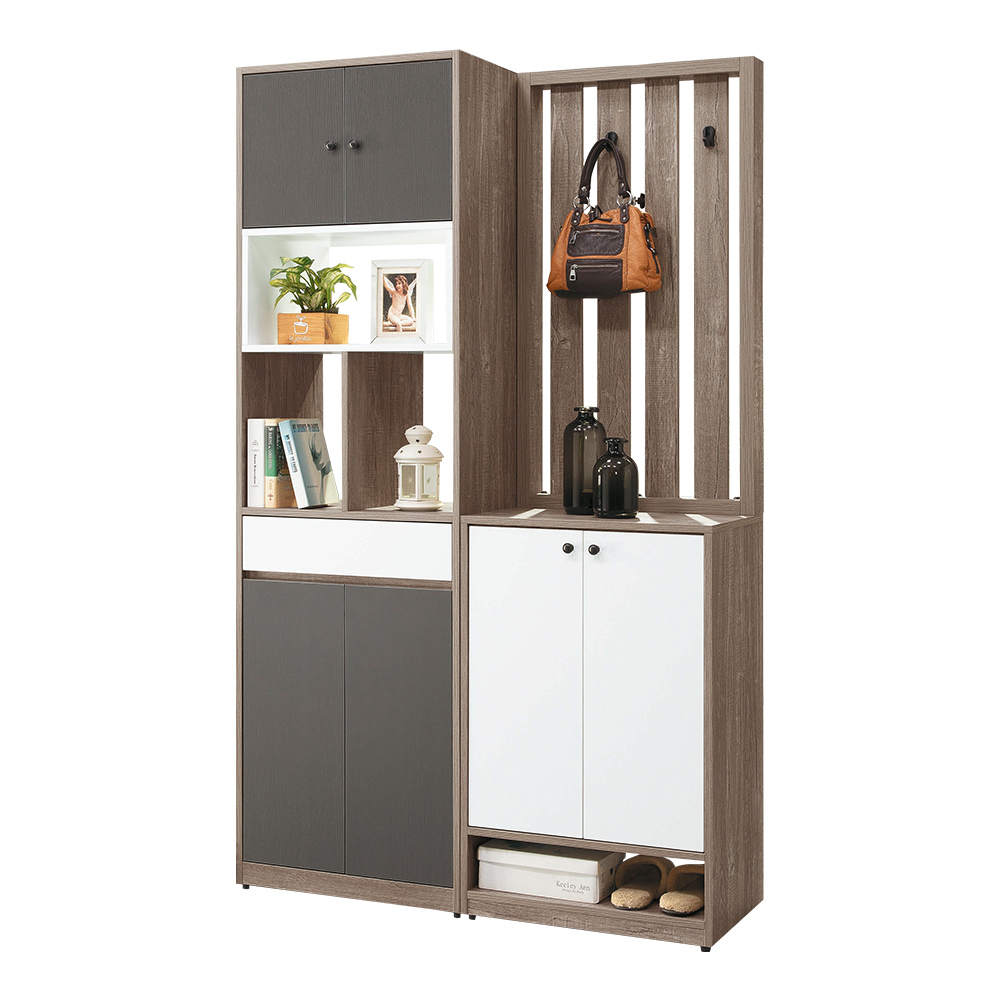 喬達4尺造型屏風玄關鞋櫃組合(四門單抽開放式收納置物鞋櫃+二門屏風鞋櫃)