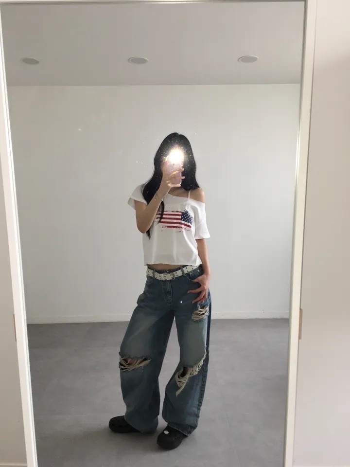 【優惠預訂】韓國USA單肩露肩TEE（2色）