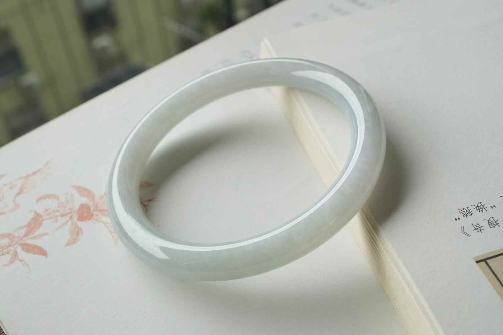 冰糯種翡翠圓條手鐲,天然翡翠A玉, 緬甸玉, Jade, Jadeite