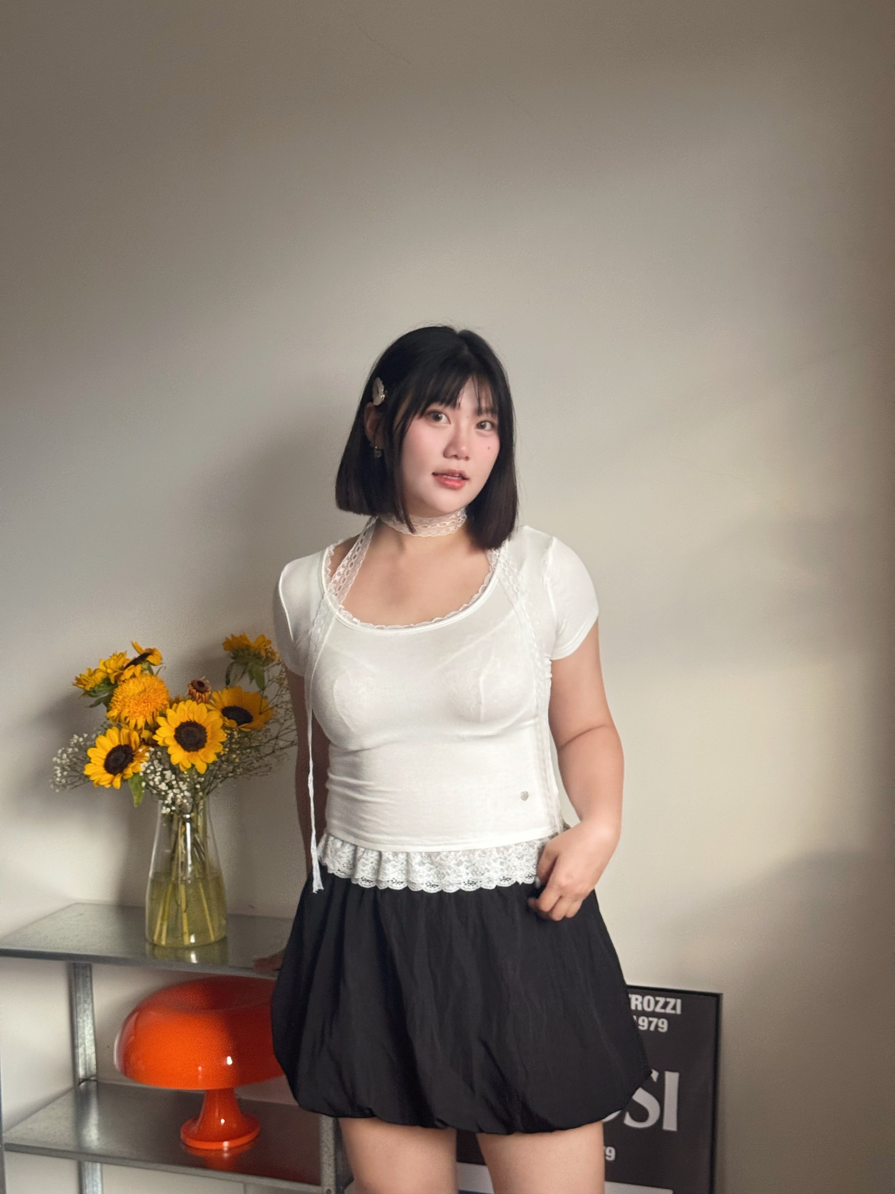 B1《夏日氣泡》百搭安全褲泡泡裙（黑/白）