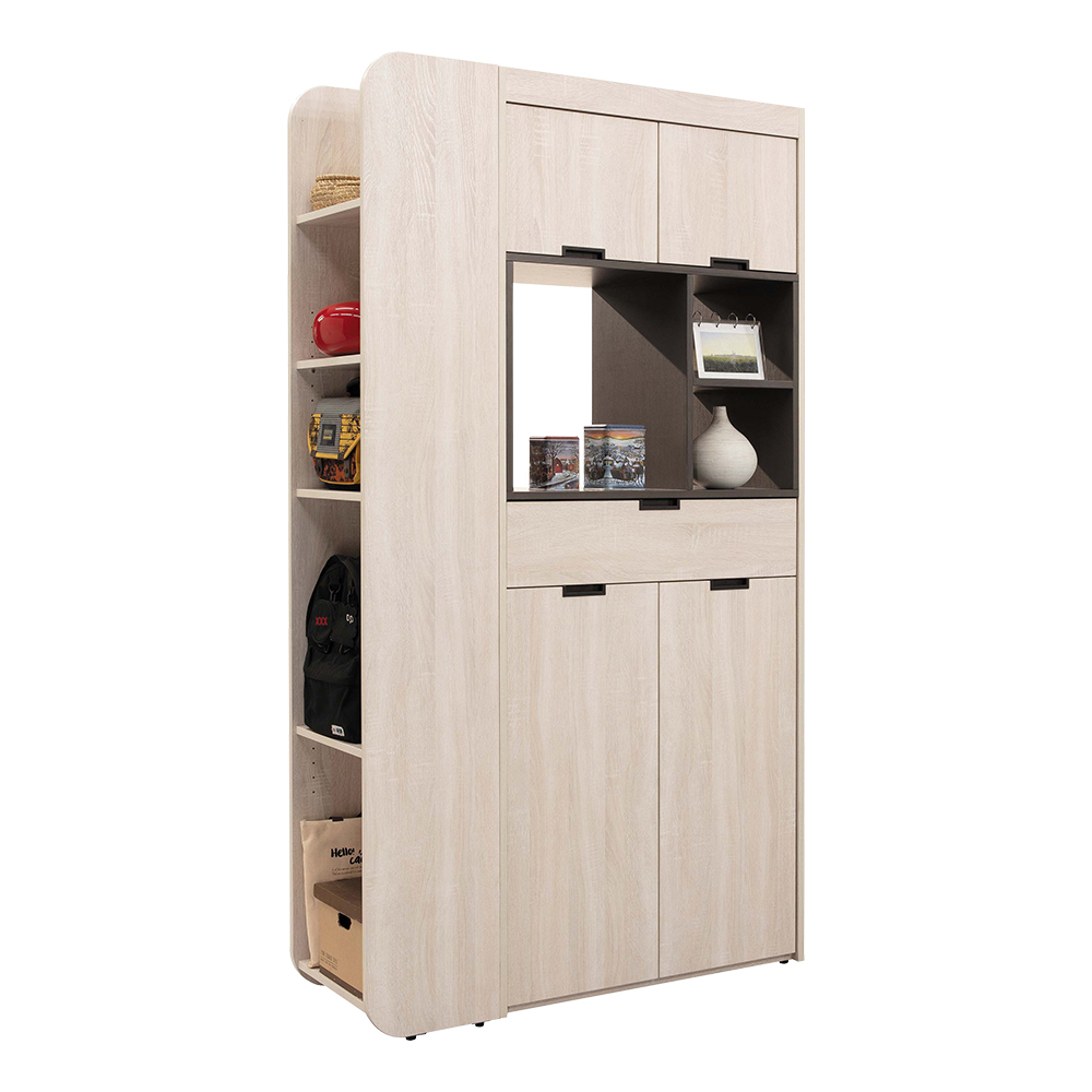 卡洛琳3.7尺白梧桐色玄關鞋櫃組合(四門單抽開放式收納置物鞋櫃+開放式置物櫃)