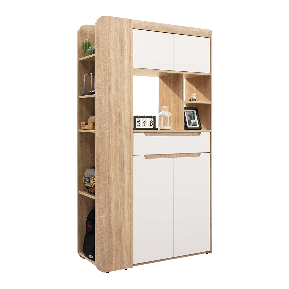 卡洛琳3.7尺梧桐色玄關鞋櫃組合(四門單抽開放式收納置物鞋櫃+開放式置物櫃)