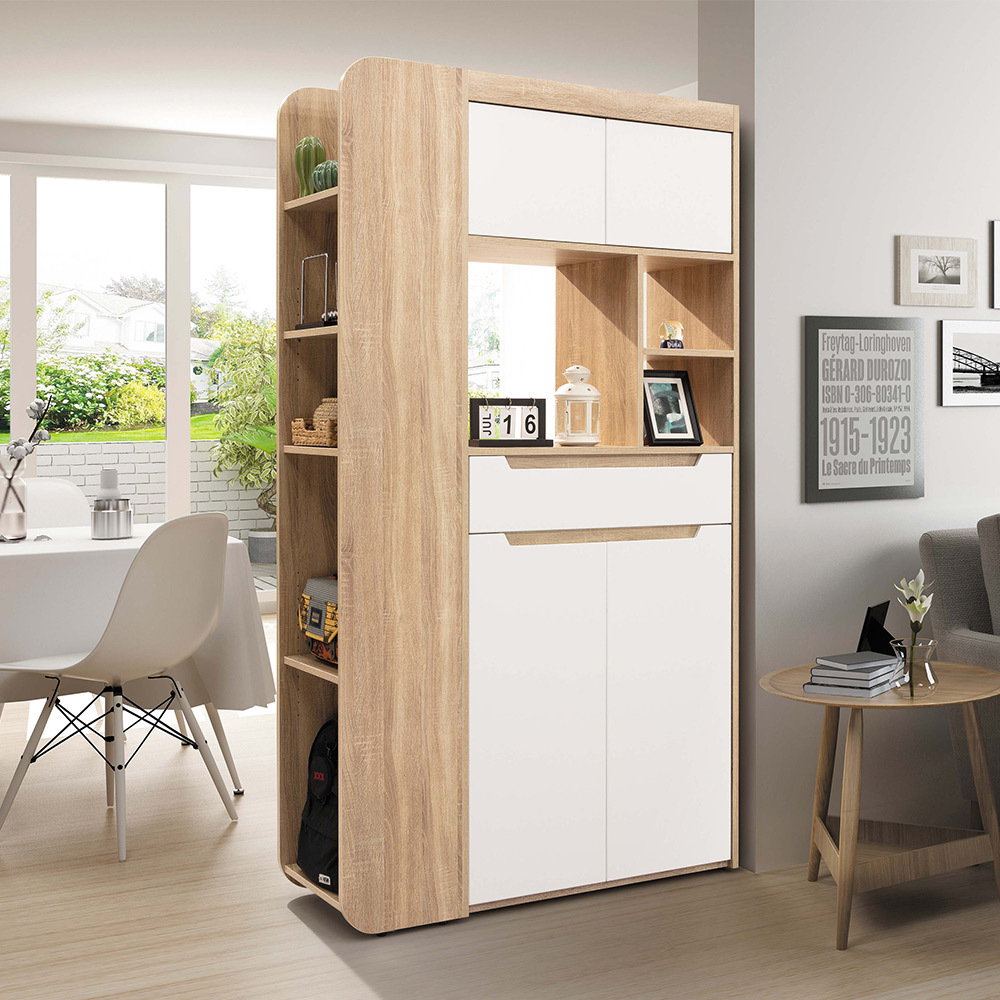 卡洛琳3.7尺梧桐色玄關鞋櫃組合(四門單抽開放式收納置物鞋櫃+開放式置物櫃)