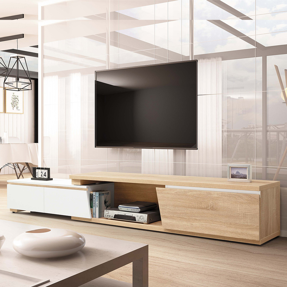 歐格6尺三抽伸縮電視櫃/長櫃/視聽櫃(梧桐色-寬180~250公分)