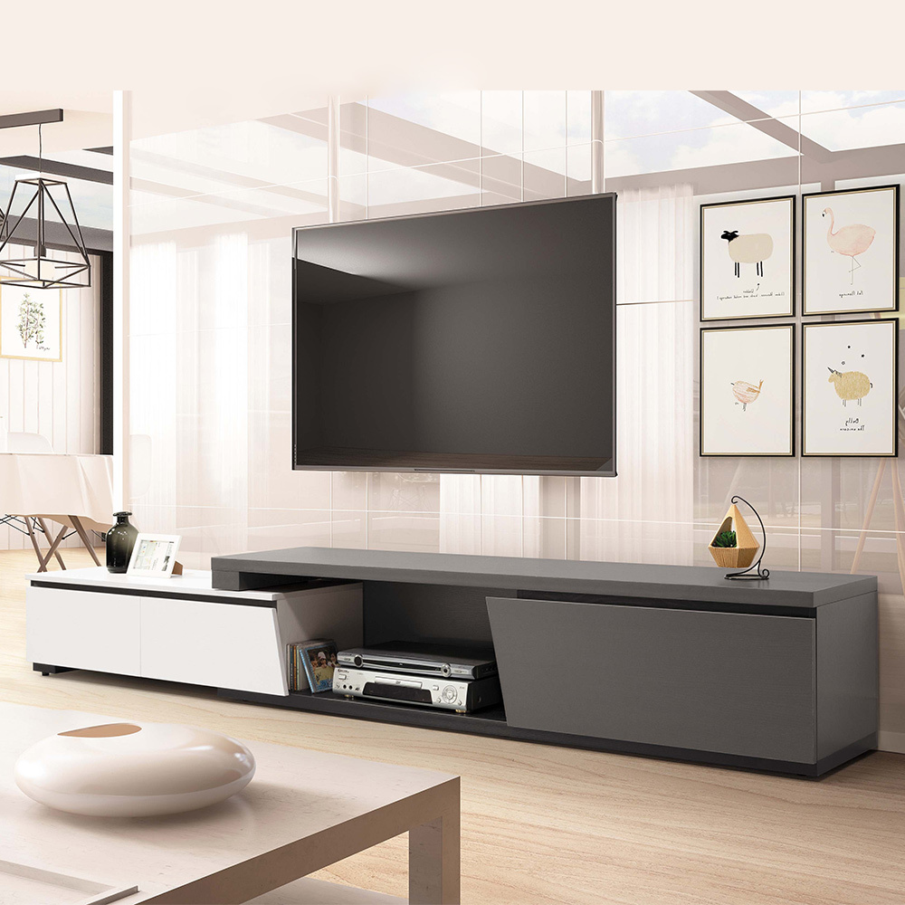 歐格6尺三抽伸縮電視櫃/長櫃/視聽櫃(灰色-寬180~250公分)