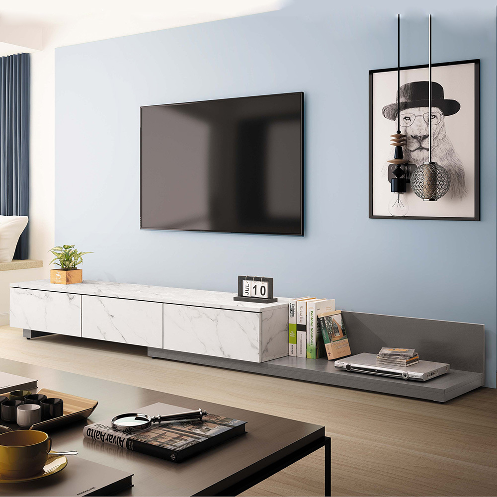 薩登6尺三抽伸縮電視櫃/長櫃/視聽櫃(白色石紋-寬180~300公分)