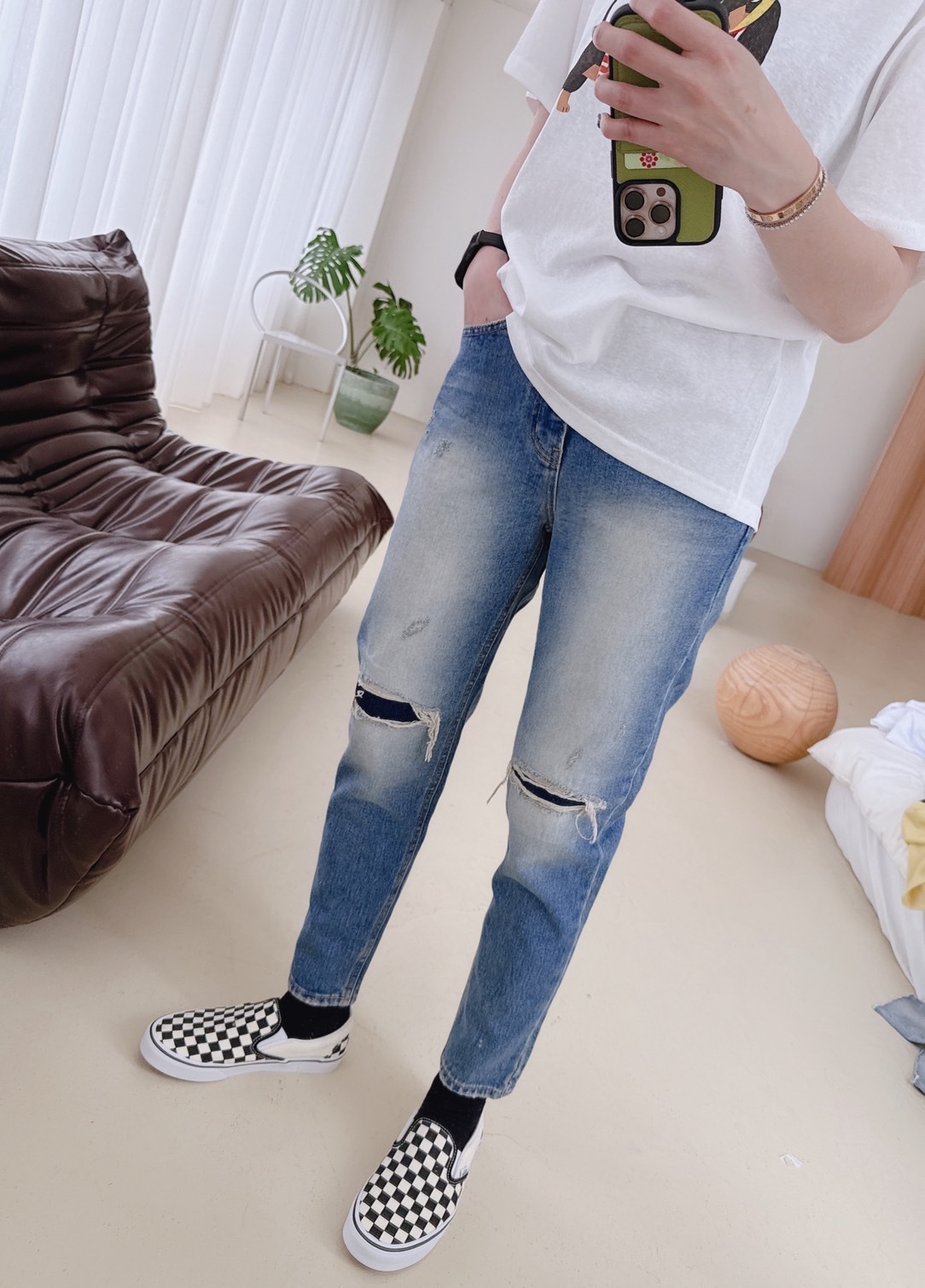 春夏新款/假破洞後鬆緊男友褲 MANIFEST正韓🇰🇷