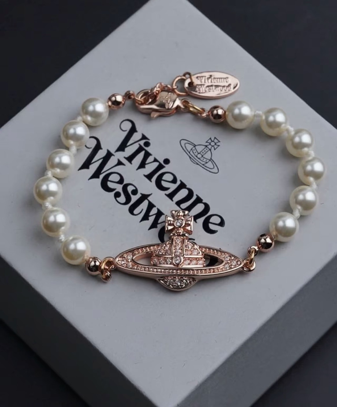 VIVIENNE WESTWOOD MINI BAS RELIEF 西太后 淺浮雕 珍珠 玫瑰金手鍊