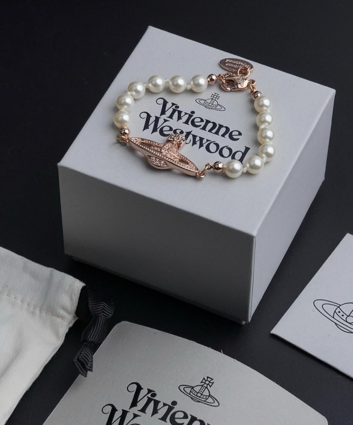 VIVIENNE WESTWOOD MINI BAS RELIEF 西太后 淺浮雕 珍珠 玫瑰金手鍊