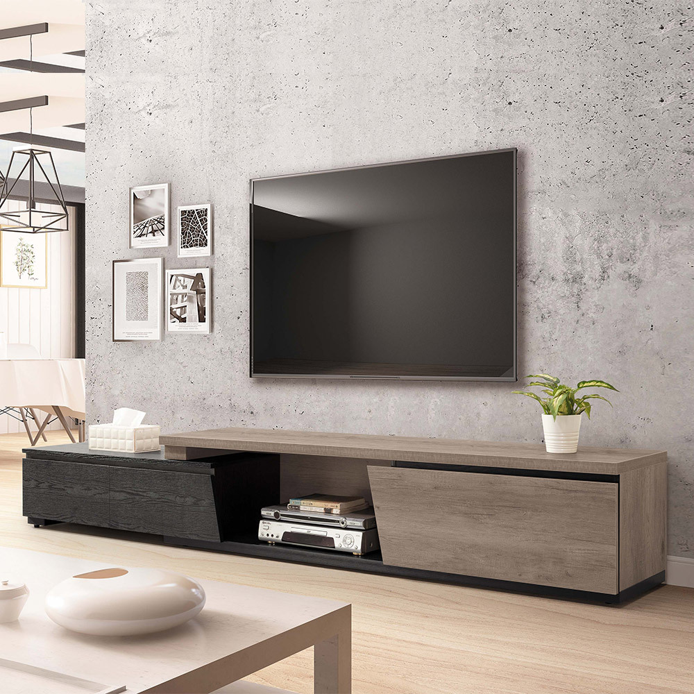 歐格6尺三抽伸縮電視櫃/長櫃/視聽櫃(灰橡色-寬180~250公分)