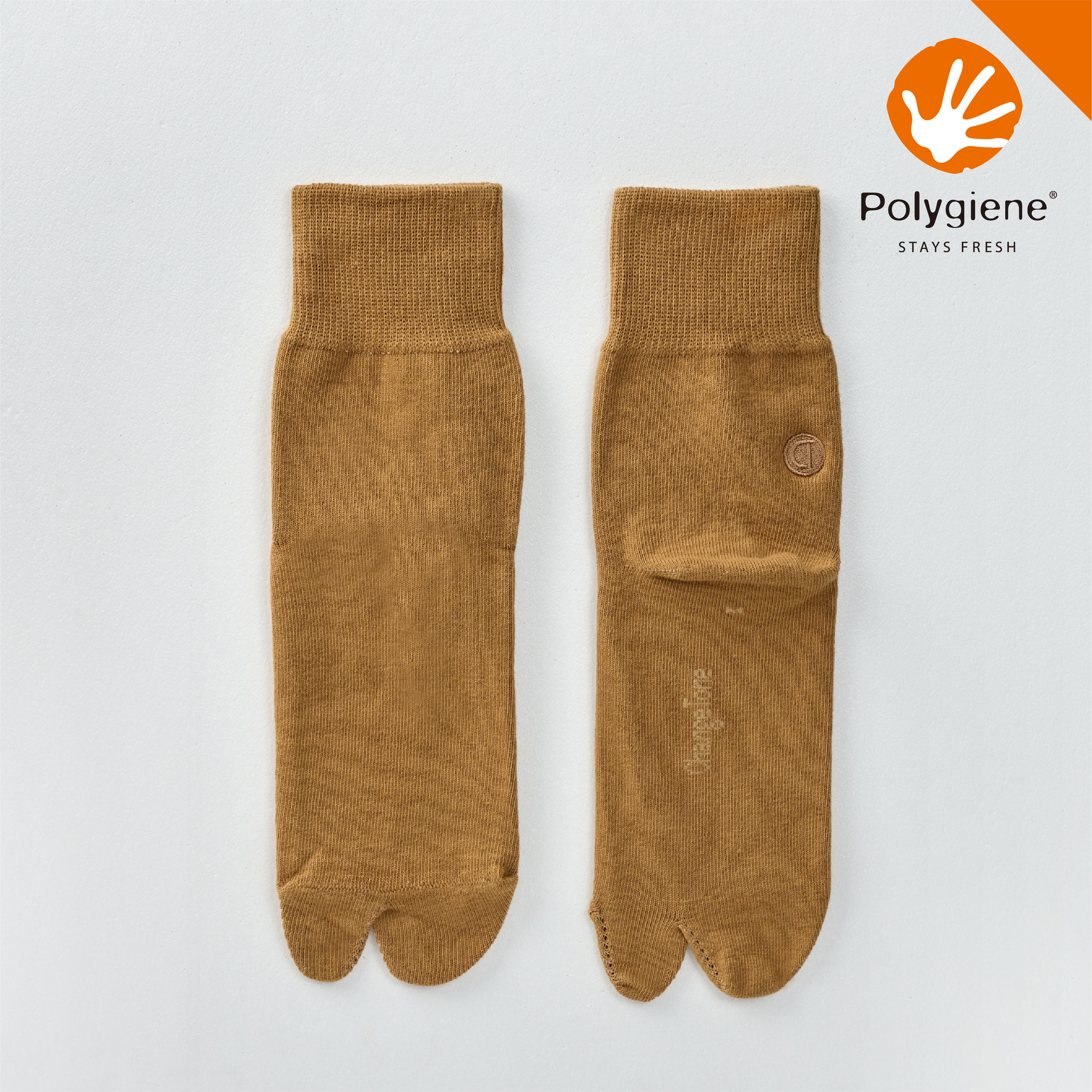 LOGO刺繡分趾中筒襪〈芥黃〉