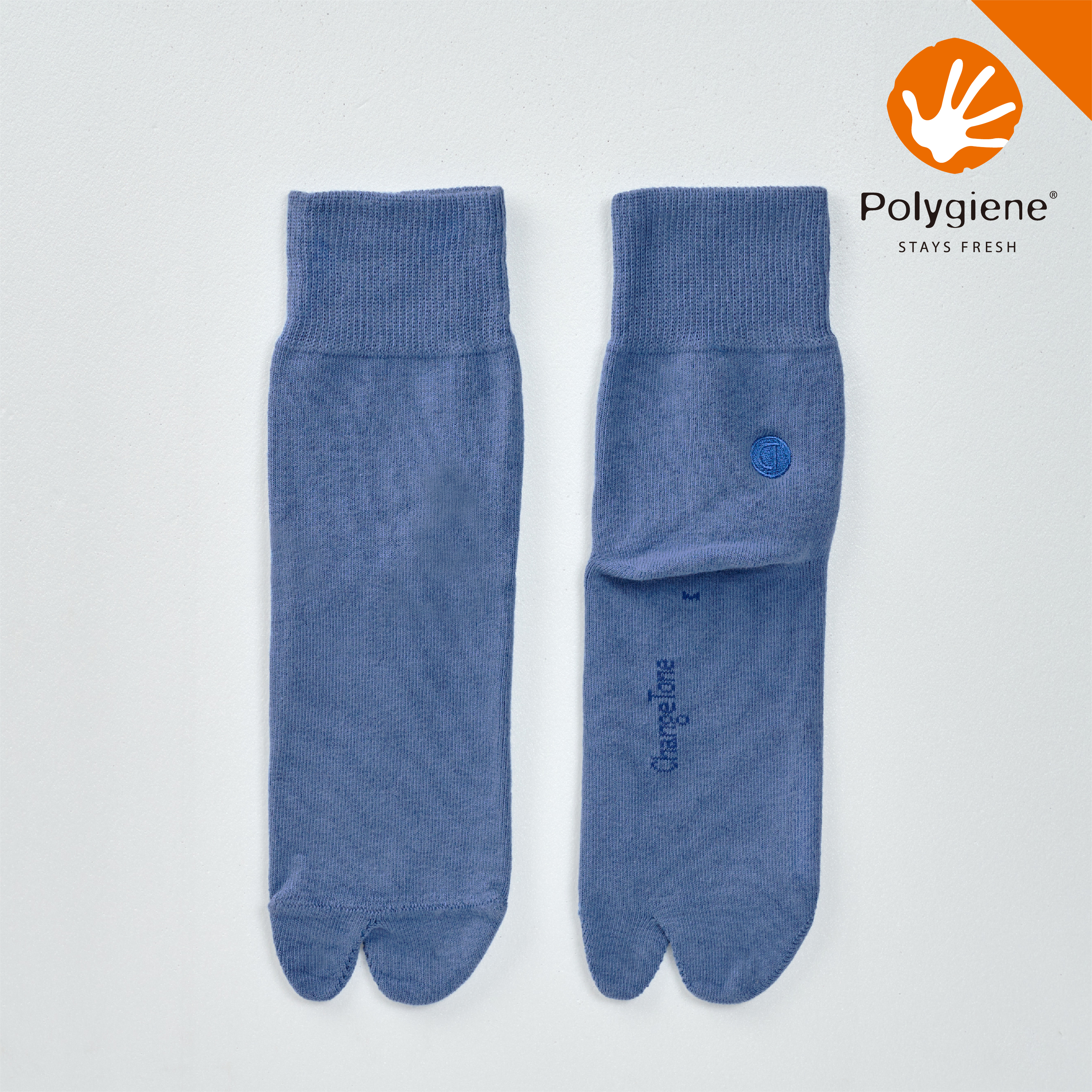 LOGO刺繡分趾中筒襪〈灰藍〉