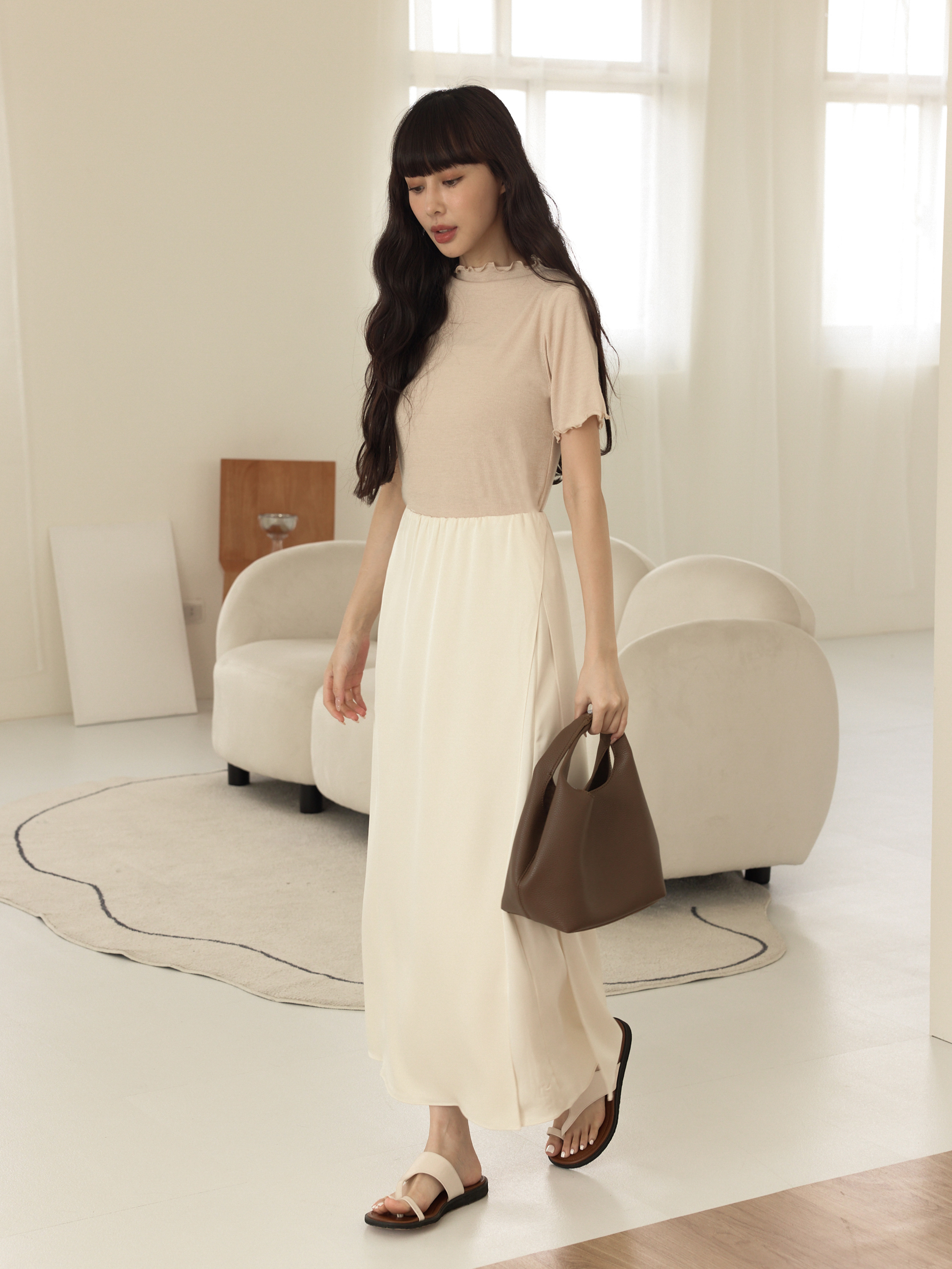 極簡柔滑雙層西裝長裙