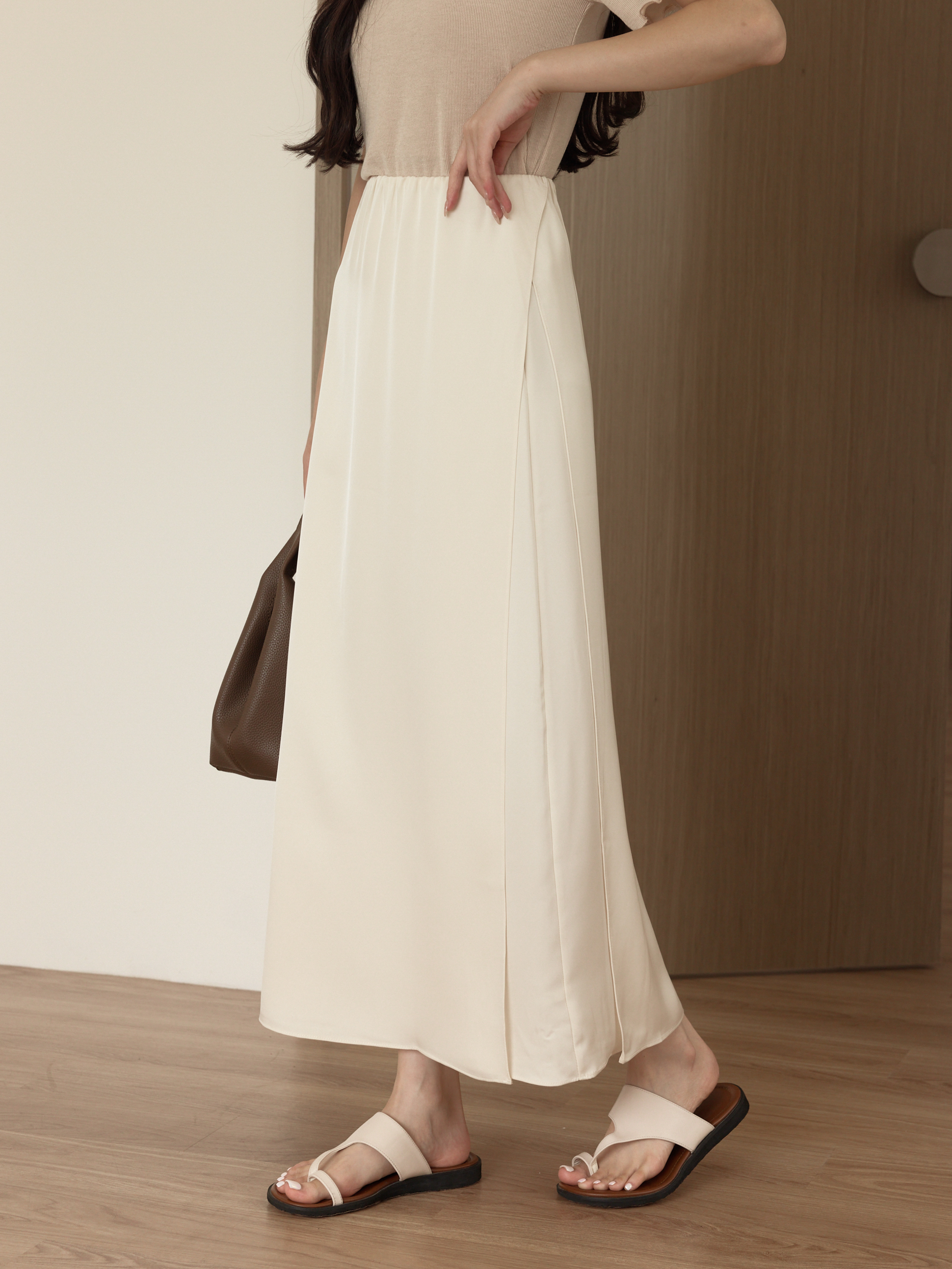 極簡柔滑雙層西裝長裙