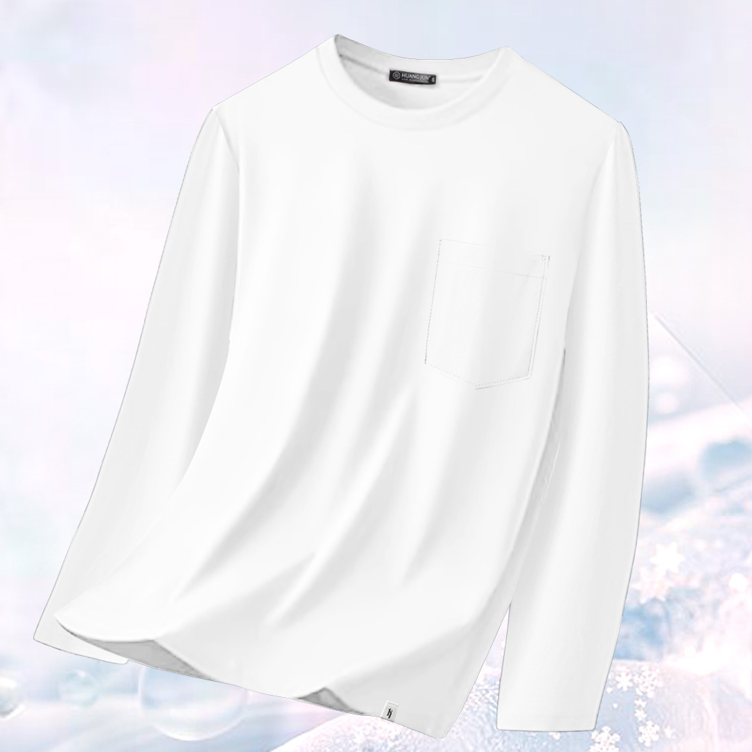 加大款-透沁涼感口袋長袖素T-白色
