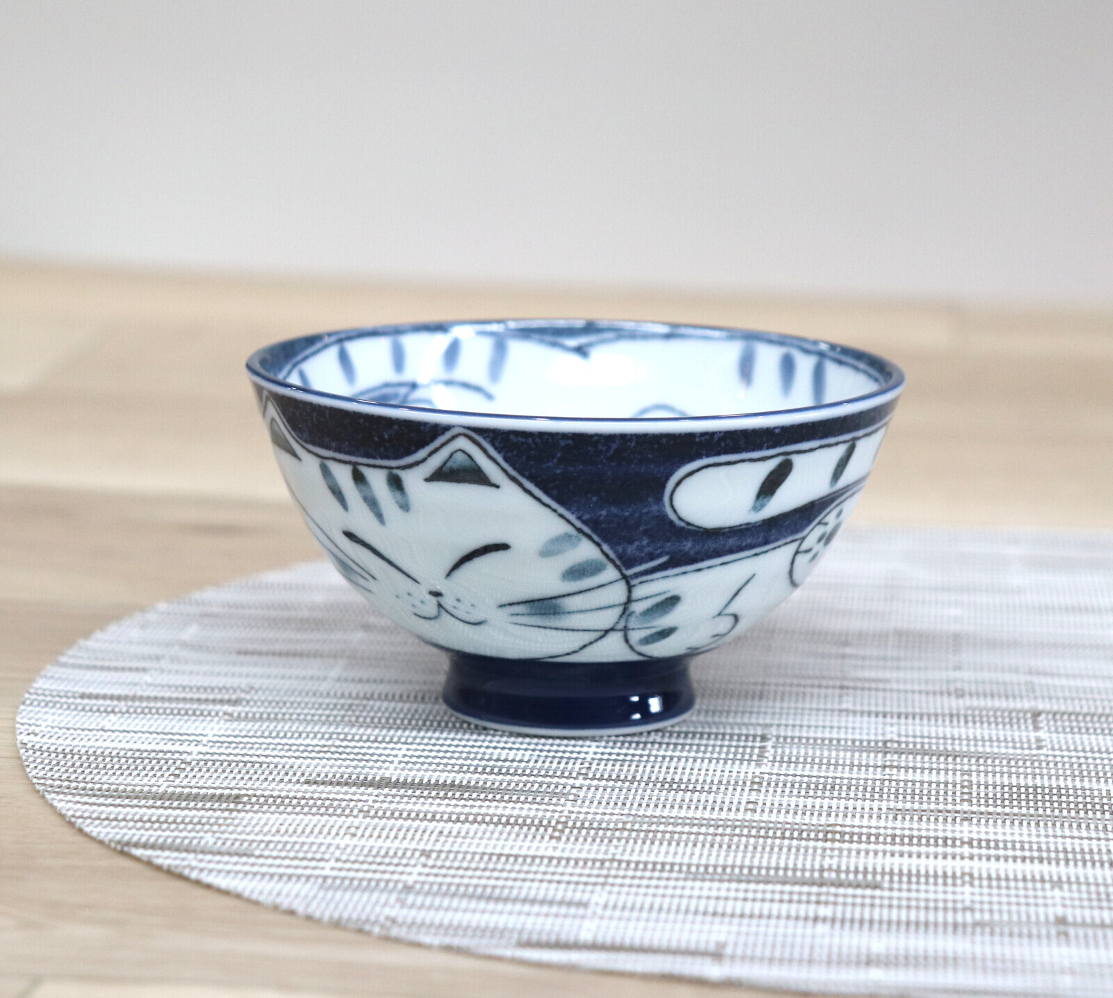 日本美濃燒貓貓瓦碗(青)12.5CM (日本製)