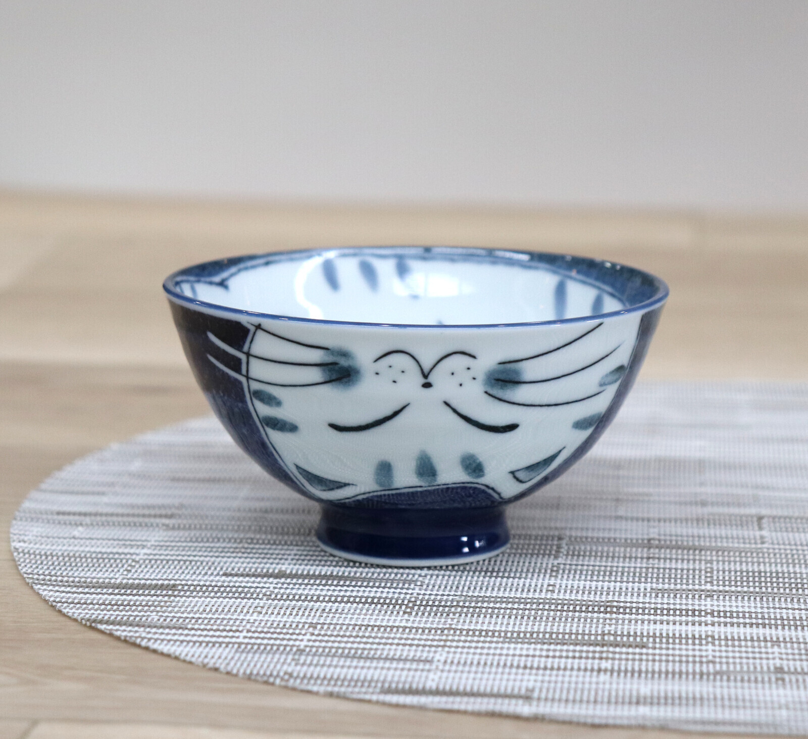 日本美濃燒貓貓瓦碗(青)12.5CM (日本製)