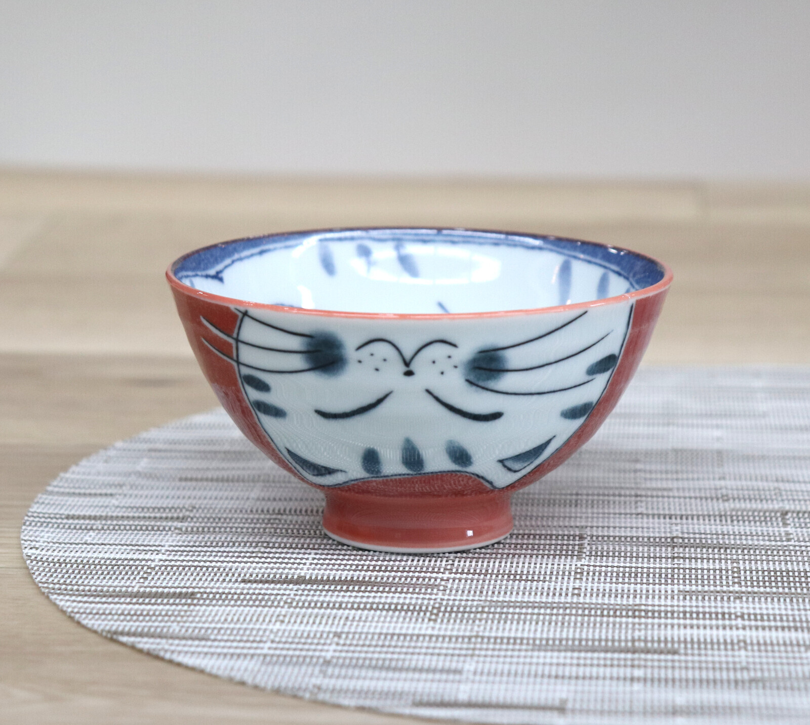 日本美濃燒貓貓瓦碗(赤)12.5CM (日本製)