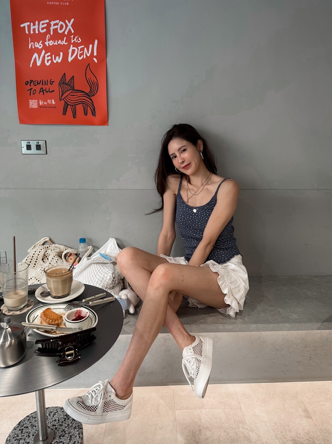 時髦網格手工鞋（白）
