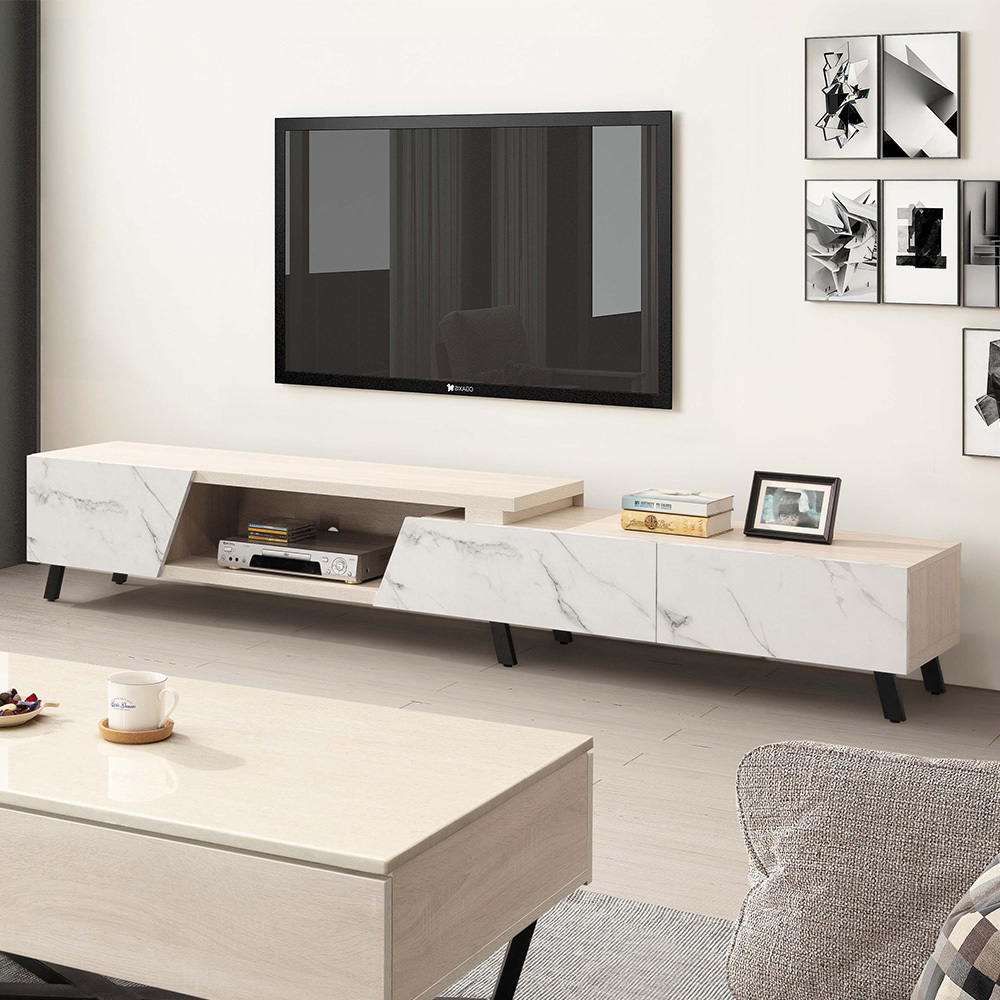 伊莎5.9尺三抽伸縮仿石紋電視櫃/長櫃/視聽櫃(寬178~245公分)