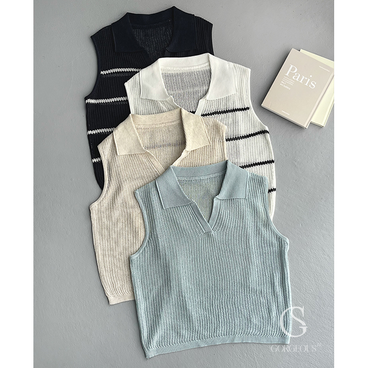G1792 現貨「V針織裸空背心」