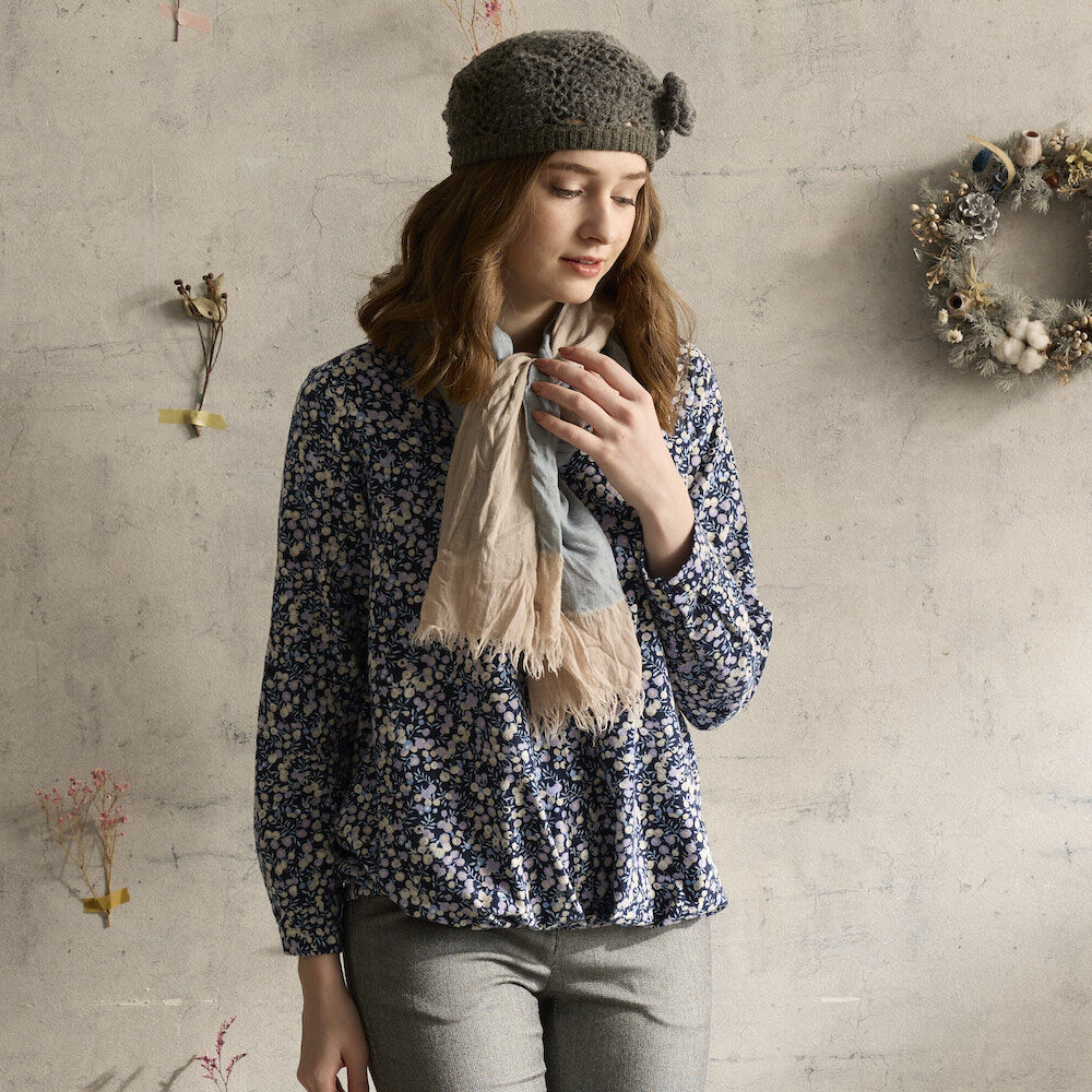 PIPPY印花圓領純棉長袖上衣 藍