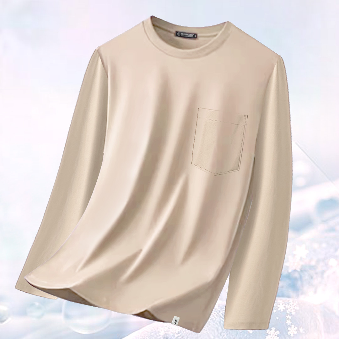 加大款-透沁涼感口袋長袖素T-杏色