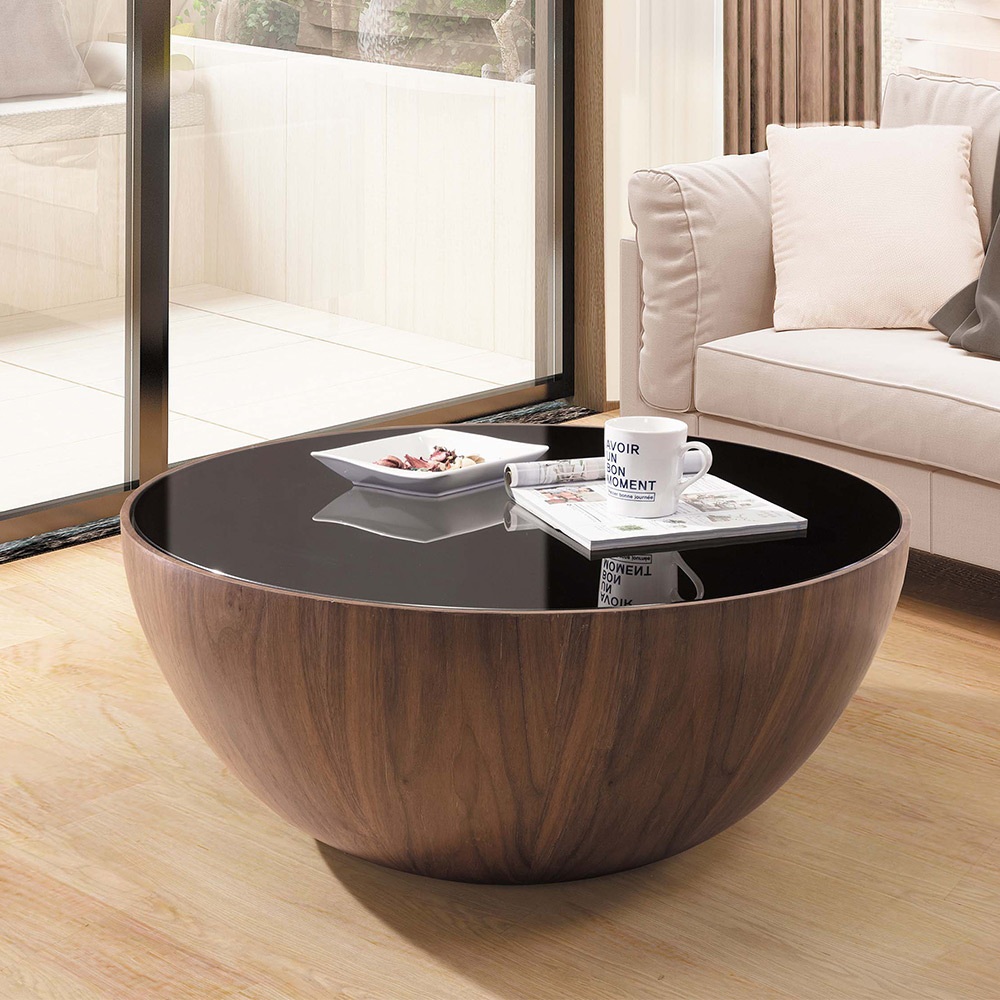 皮爾斯2.6尺圓形黑色玻璃大茶几/設計款造型大茶几